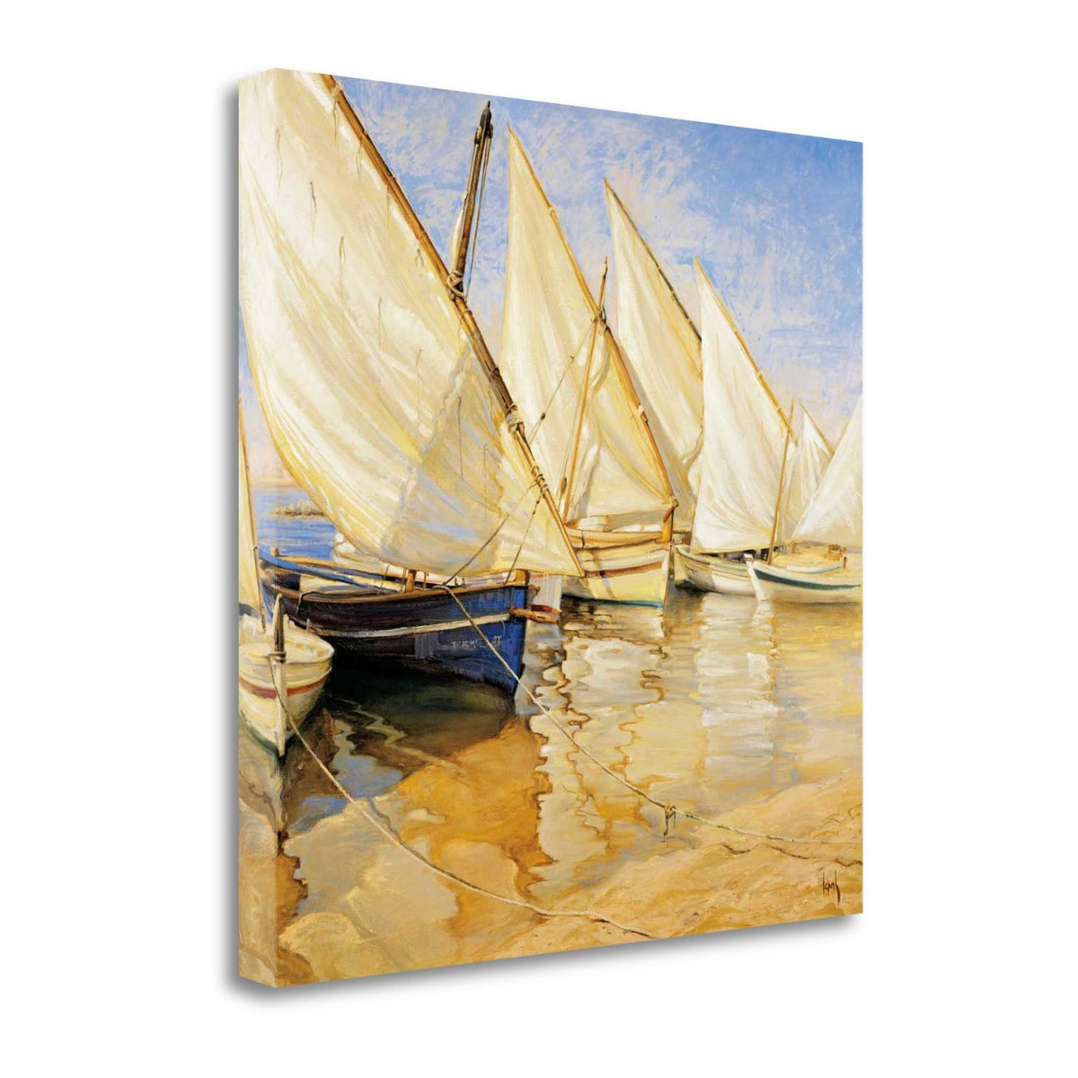 35' Fleet of Boats with Open White Sails Giclee Wrap Canvas Wall Art