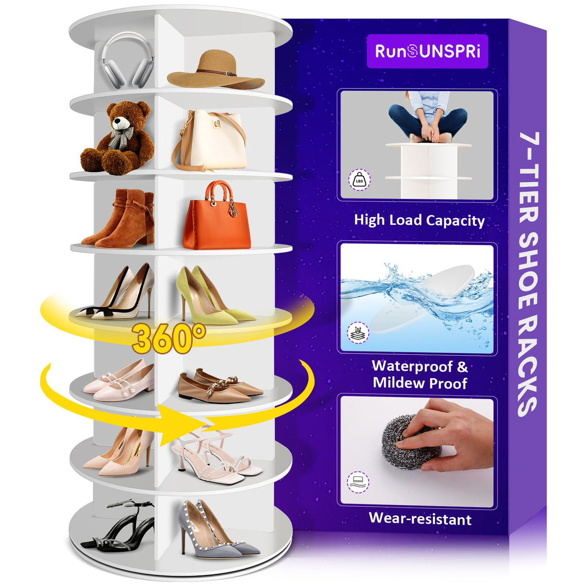 RUNSUNSPRI 7 Tier Rotating Shoe Rack 360Rotating Shoe Rack Tower