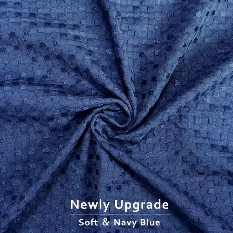 Miye Pleated Waffle Weave Bed Skirt, Tailored Dust Ruffle 12 Inch Drop Easy Fit, Machine Washable (Navy Blue, King - 12'' Drop)