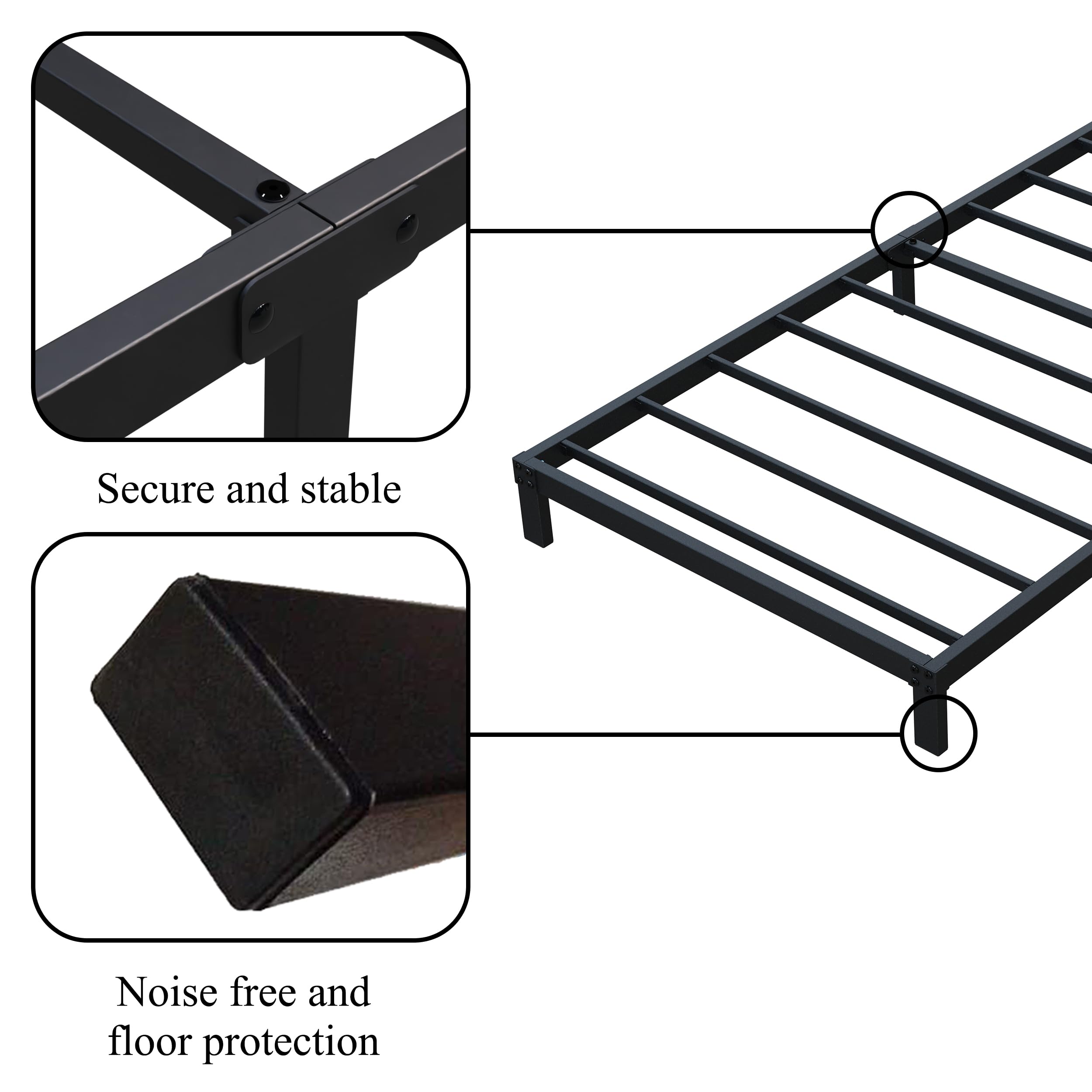 Upcanso 7 Inch Twin Bed Frames No Box Spring Need, Low Profile Metal Platform Twin Size Bed Frame, Heavy Duty Support Bedframes Twin, Easy Assembly