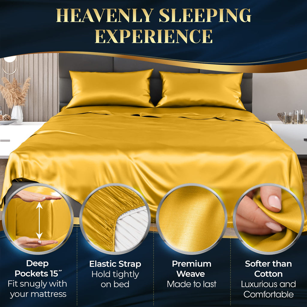 Decolure Satin Sheets Twin Size Set 3 Pcs - Silky & Luxuriously Soft Satin Bed Sheets W/ 15 Inch Deep Pocket - Similar To Silk S