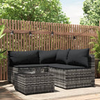 vidaXL 4 Piece Patio Lounge Set - Elegant Gray Poly Rattan with Cushions, Weather-Resistant, Sturdy Steel Frames, Tempered Glass Table, Modular Design