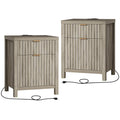 OAKHAM HOME Oxford 2 Drawer Nightstand, End Table with Charging Station, Night Stand with Fluted Panel, Bed Side Table Set of 2 