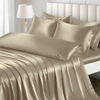 Ersmak 7 Pieces Satin Sheets Set Queen Size, Luxury Silky Sand Satin Bed Sheets Set with 1 Deep Pocket Fitted Sheet, 1 Soft Flat
