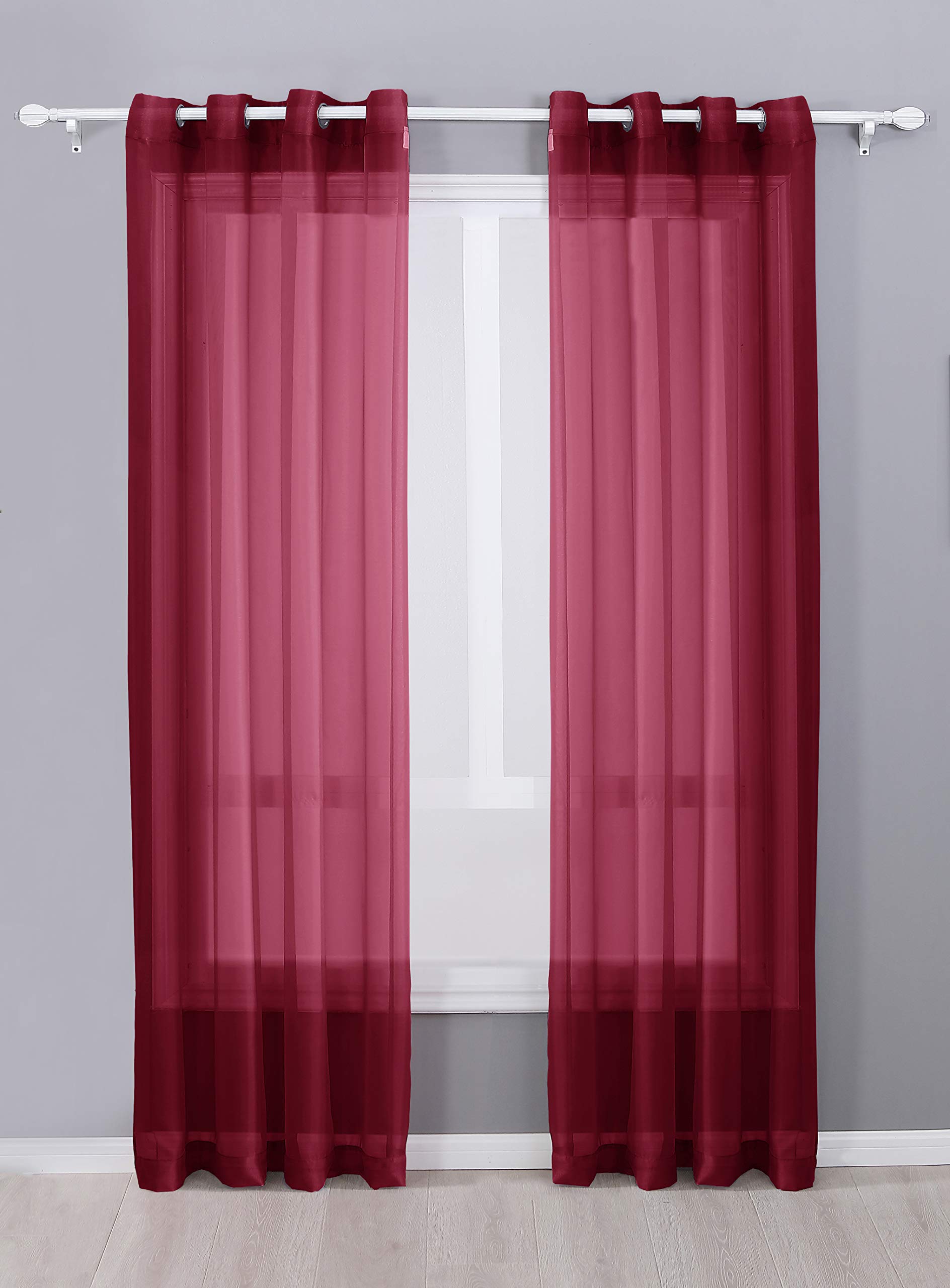 Decotex 2 Piece Sheer Voile Grommet Top Window Curtain Panel Drapes (54'' X 95'', Burgundy)