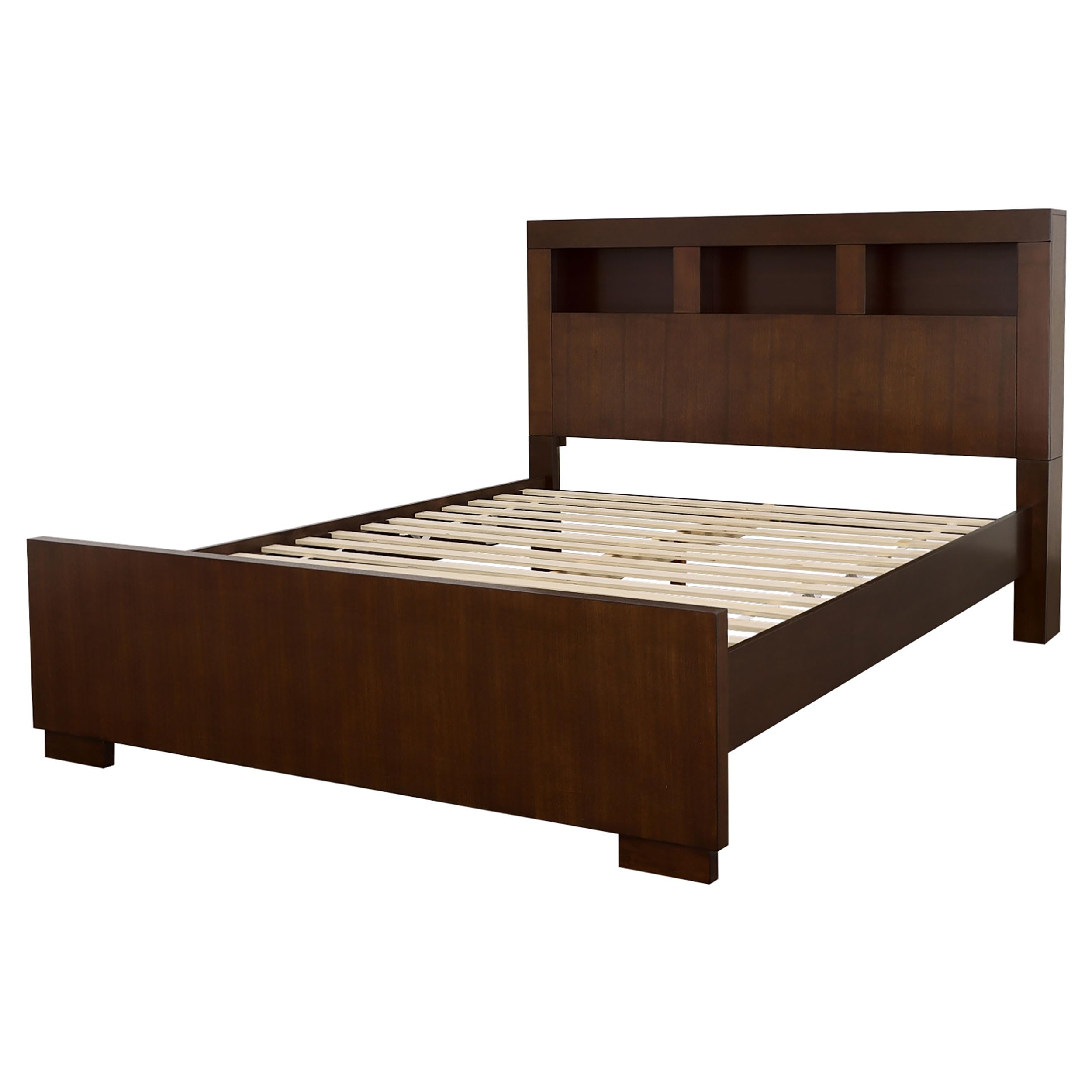 Coaster Home Furnishings Jessica Contemporary Wood Eastern King Size LED Storage Bookcase Bed Frame Platform Bed 47-inch Headboard Cappuccino 200719KE