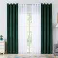 Enactex 4 Pieces Mix And Match Green Curtains Set 63 Inch For Living Room, Moroccan Silver Printed White Voile Sheer & Solid Vel