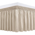 Biscaynebay Wrap Around Bed Skirts For Queen Beds With Short Drop Of 12', Light Camel Adjustable Elastic Dust Ruffles Easy Fit