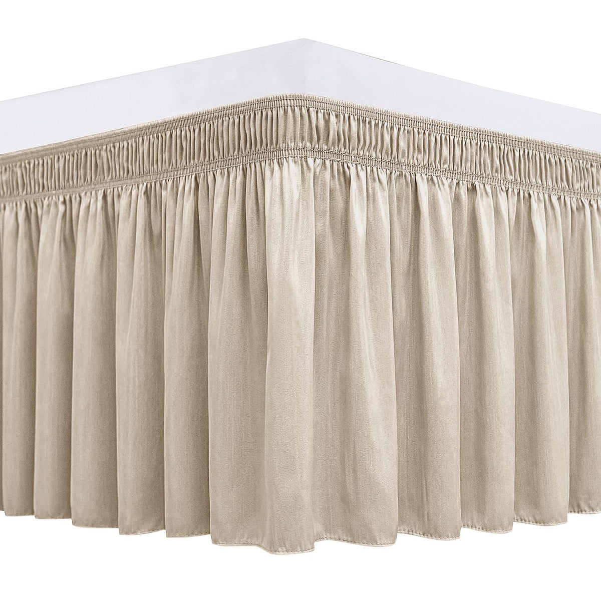 Biscaynebay Wrap Around Bed Skirts For Queen Beds With Short Drop Of 12', Light Camel Adjustable Elastic Dust Ruffles Easy Fit