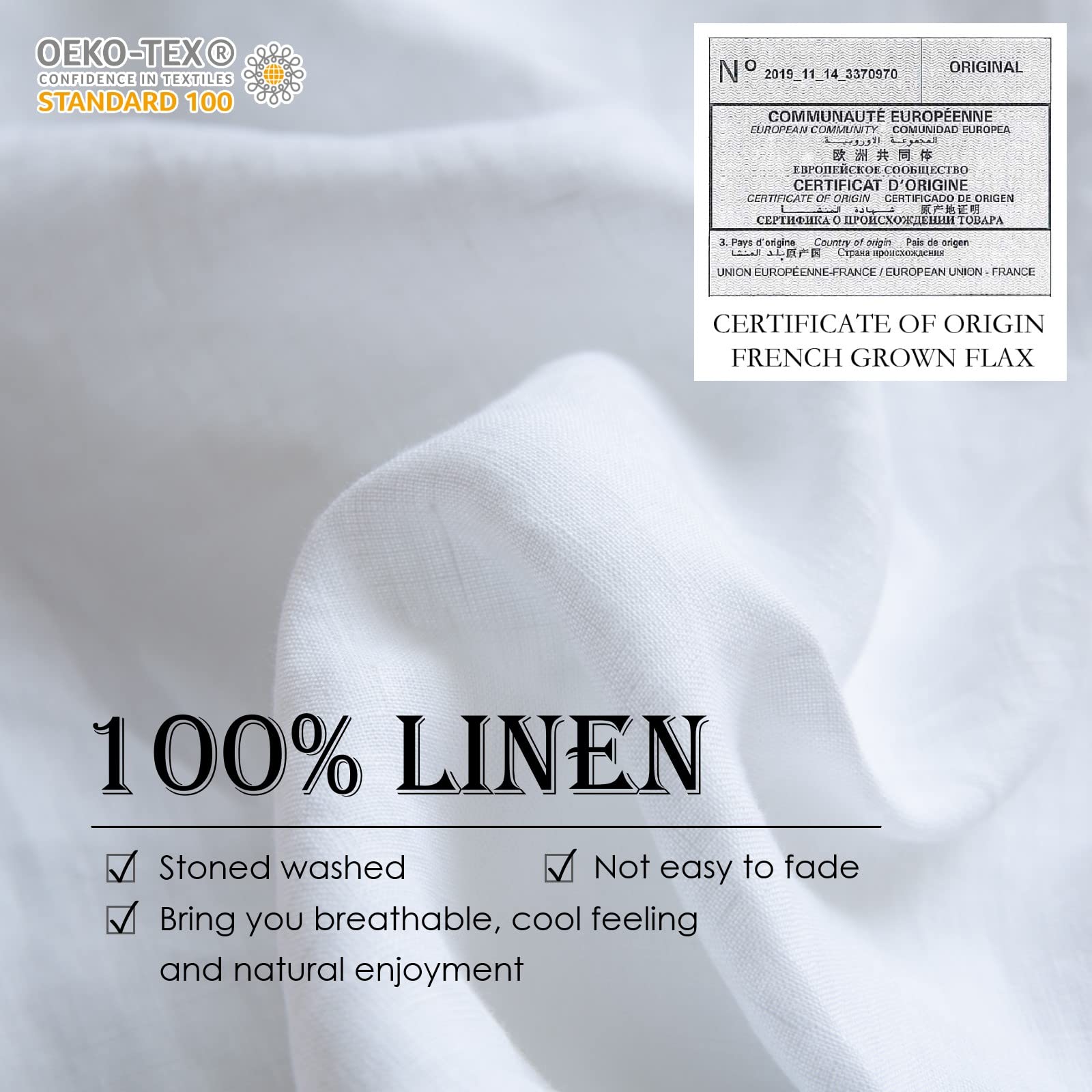 Simple&Opulence 100% Linen Duvet Cover Set 3Pcs Basic Style Natural French Washed Flax Solid Color Soft Breathable Farmhouse Bedding With Button Closure - White, California King