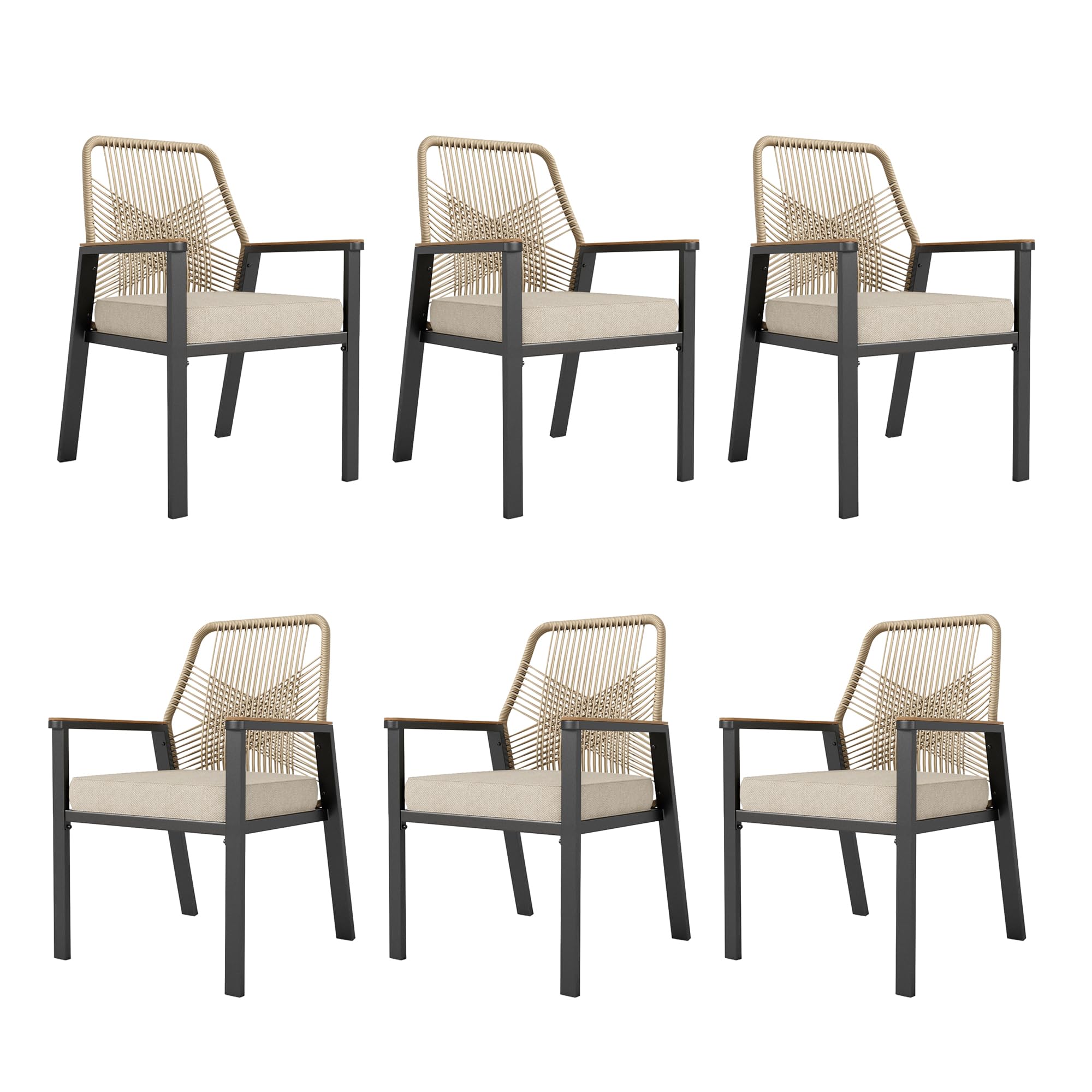 Hera'S House Patio Chairs Set Of 6, 36.6' Rattan Dining Chairs With Heavy-Duty Wrought Iron Metal Frame Support 300Lbs, All-Wea