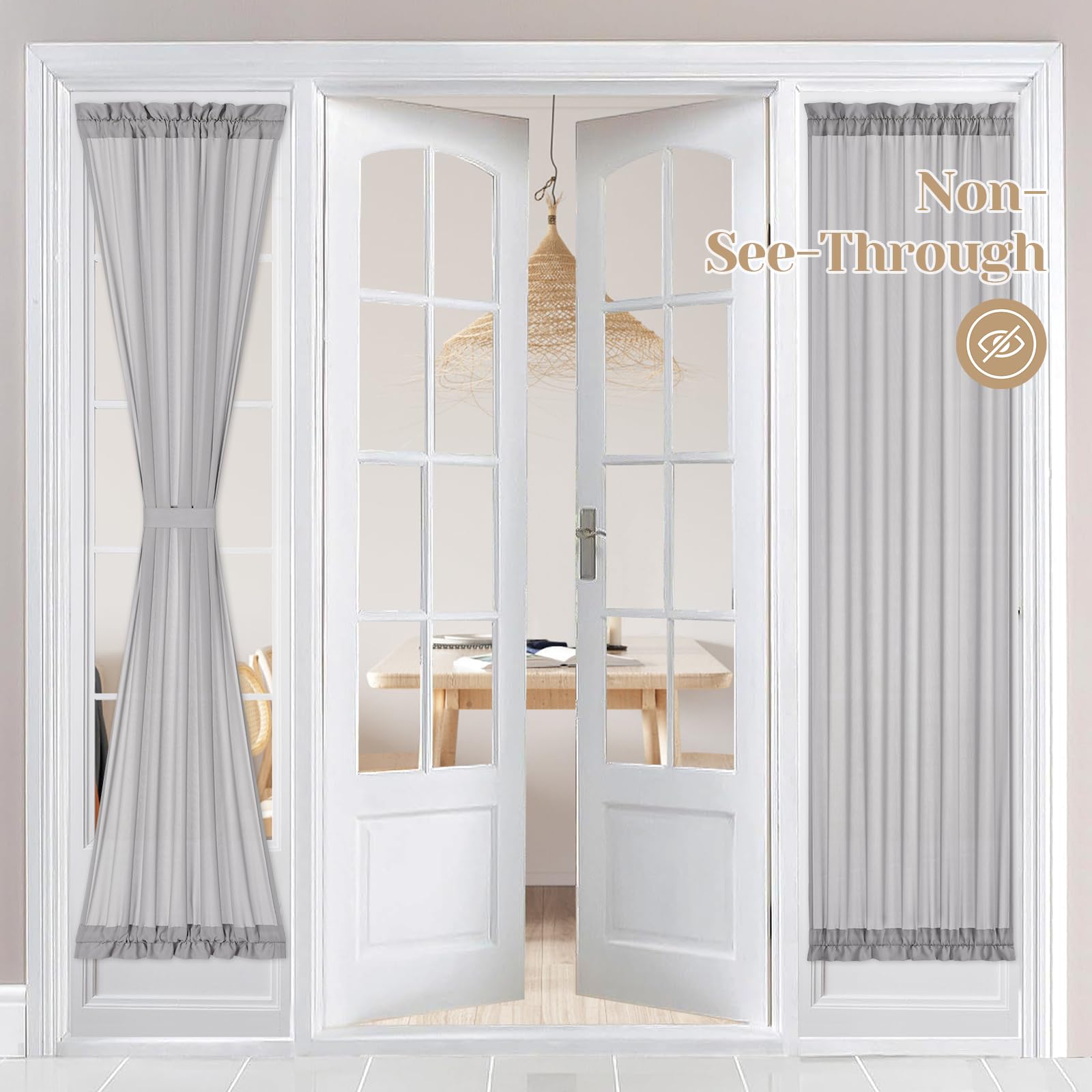 HOMEIDEAS Non-See-Through Sidelight Curtains for Front Door 2 Panels, Privacy Semi Sheer French Door Window Curtains, Rod Pocket