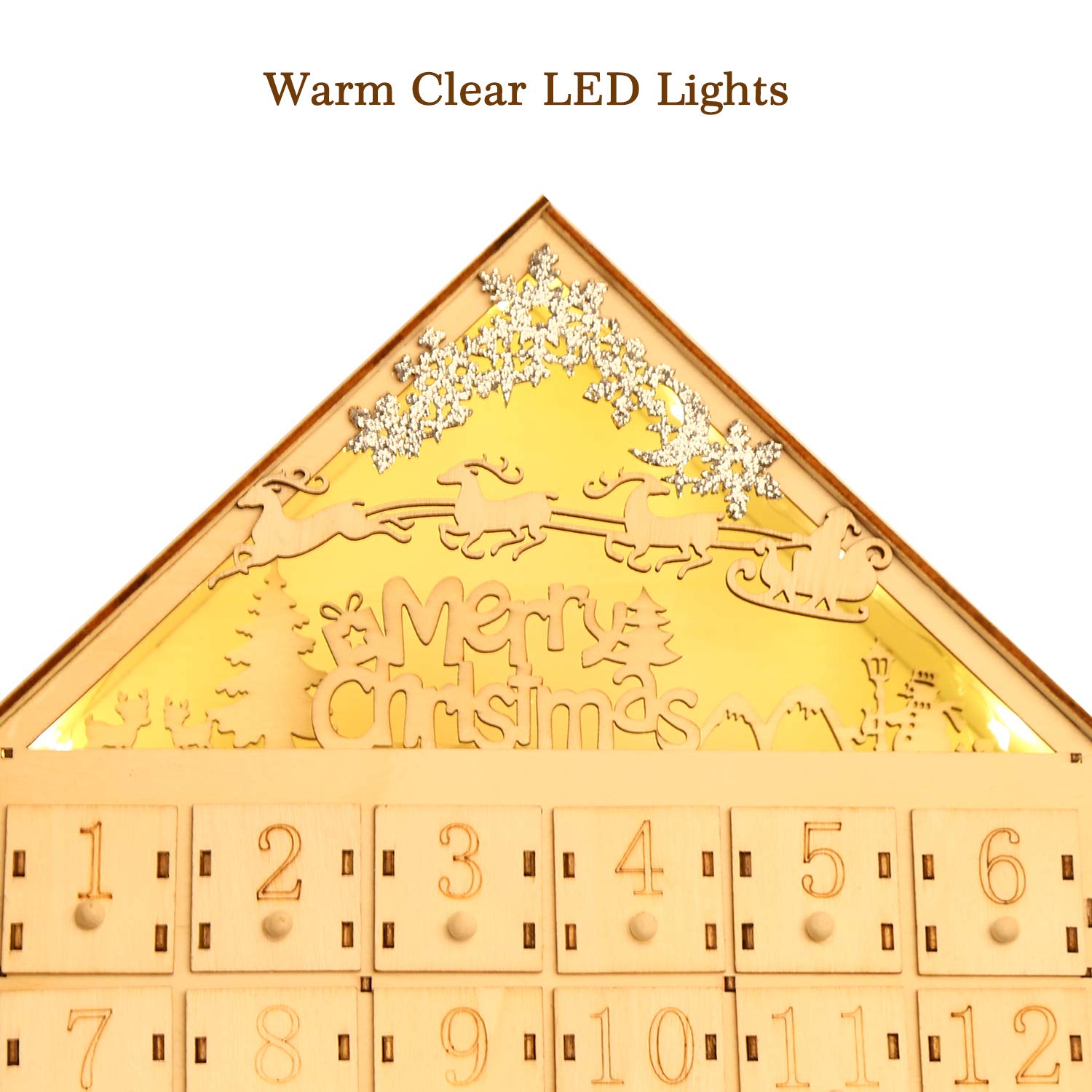 Ccinee Christmas Wooden Advent Calendar With Led Light 24 Storage Drawers Christmas Countdown Calendar For Holiday Decoration