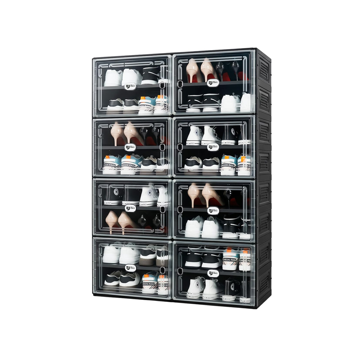 wesimple Black Shoe Storage Cabinet for 32 Pairs with Magnetic Clear Doors