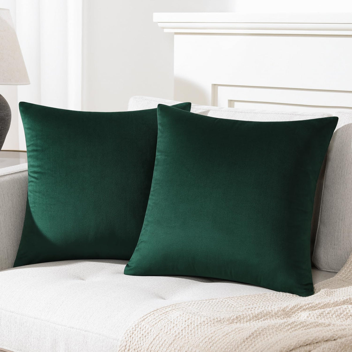 Mixhug Decorative Throw Pillow Covers, Velvet Cushion Covers, Solid Throw Pillow Cases For Couch And Bed, Dark Green, 24 X 24 In