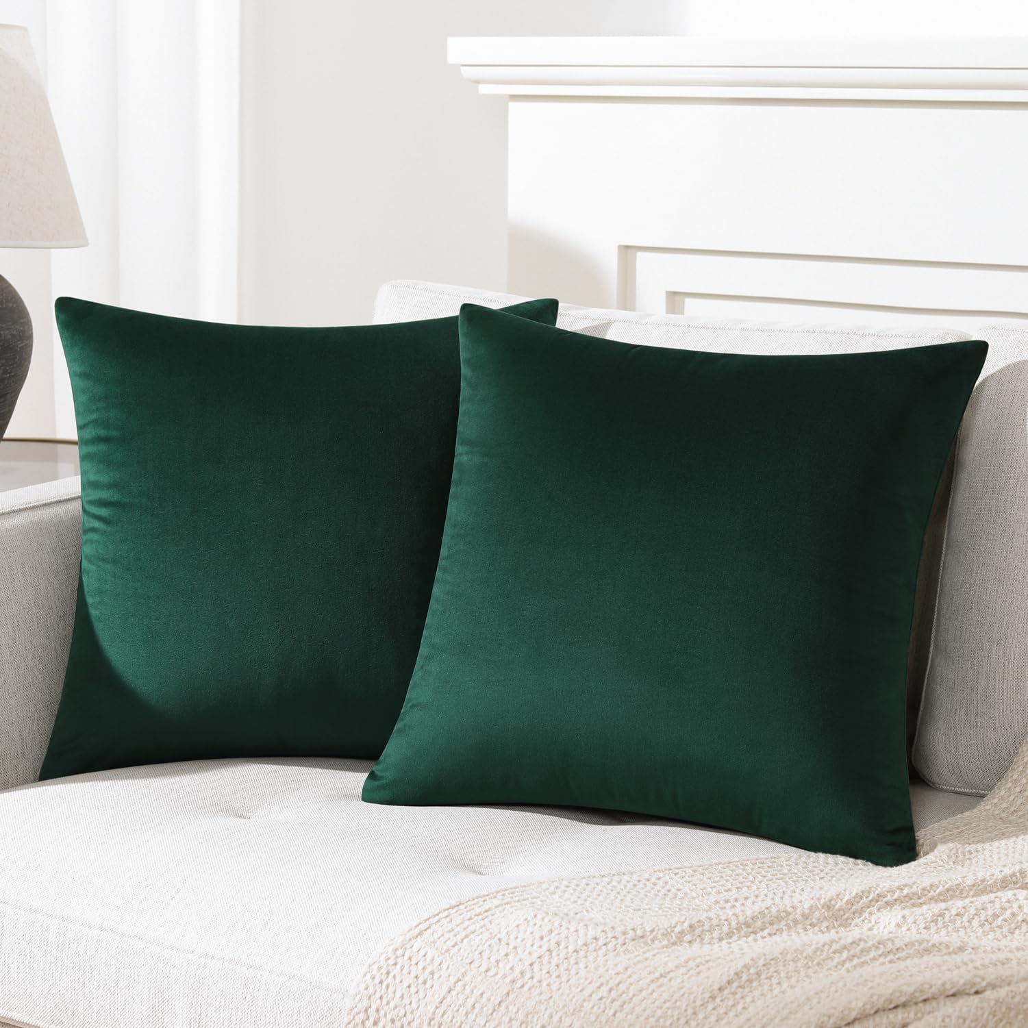 Mixhug Decorative Throw Pillow Covers, Velvet Cushion Covers, Solid Throw Pillow Cases For Couch And Bed, Dark Green, 16 X 16 In