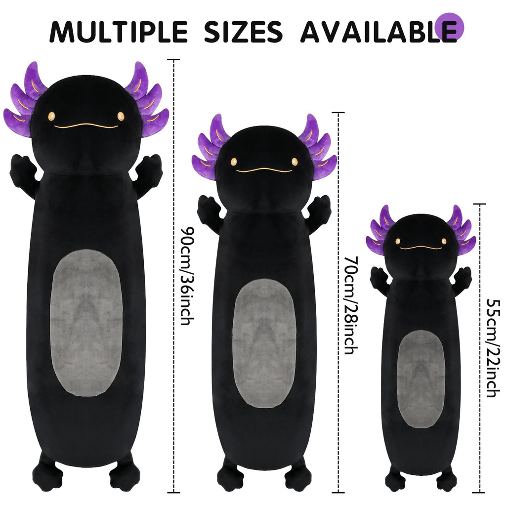 22 Inch Cute Giant Black Axolotl Plush Soft Body Pillow, Large Axolotl Stuffed Animals Toy Doll For Kids Girls And Boys Hallowee