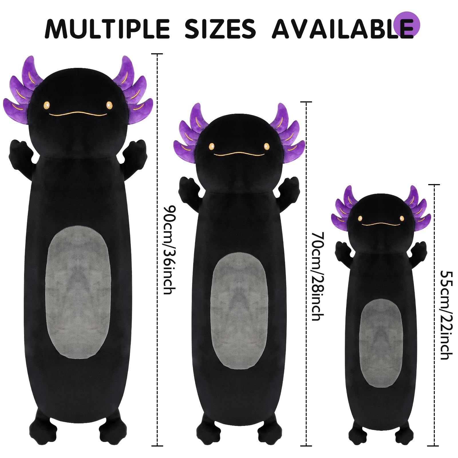 22 Inch Cute Giant Black Axolotl Plush Soft Body Pillow, Large Axolotl Stuffed Animals Toy Doll For Kids Girls And Boys Hallowee