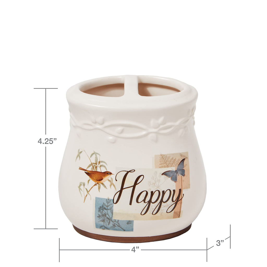 SKL Home New Hope Toothbrush Holder Cream Stoneware 4.13" x 2.91" x 3.96"