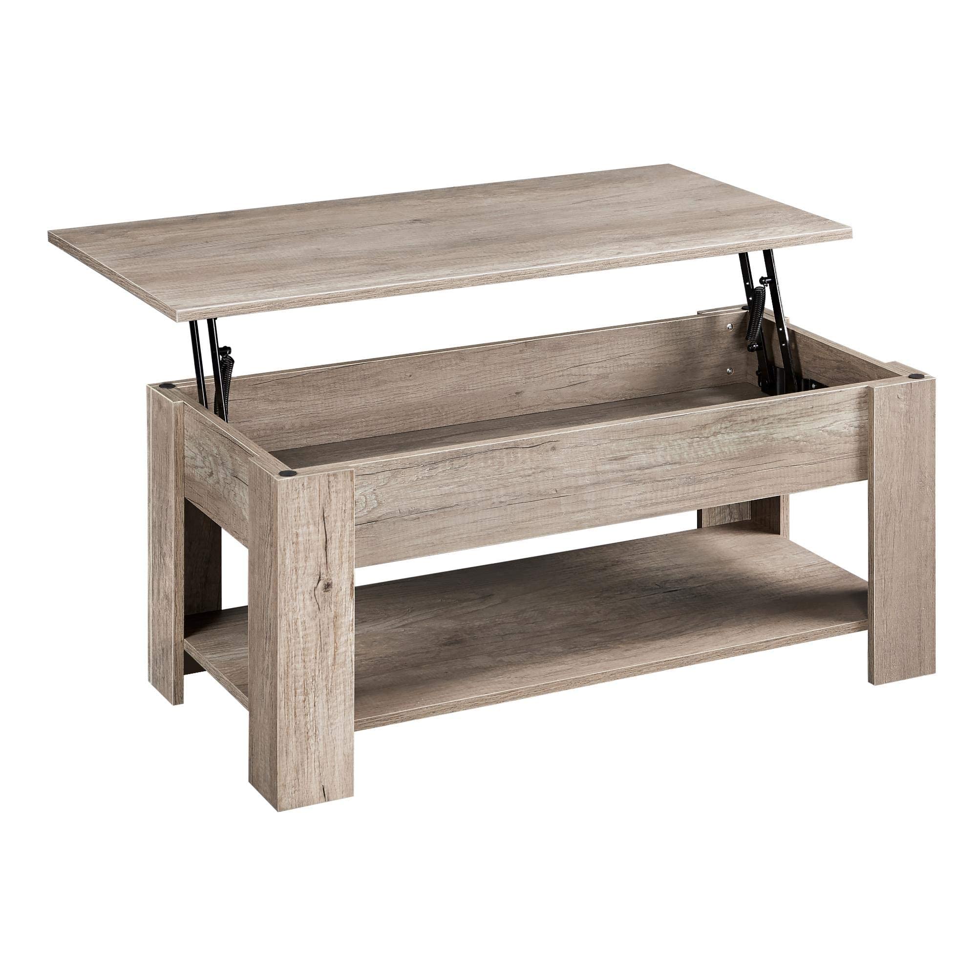 Yaheetech Lift Top Coffee Table With Hidden Compartment And Storage Shelf, Rising Tabletop Dining Table For Living Room Reception Room, 38.6In L, Grey