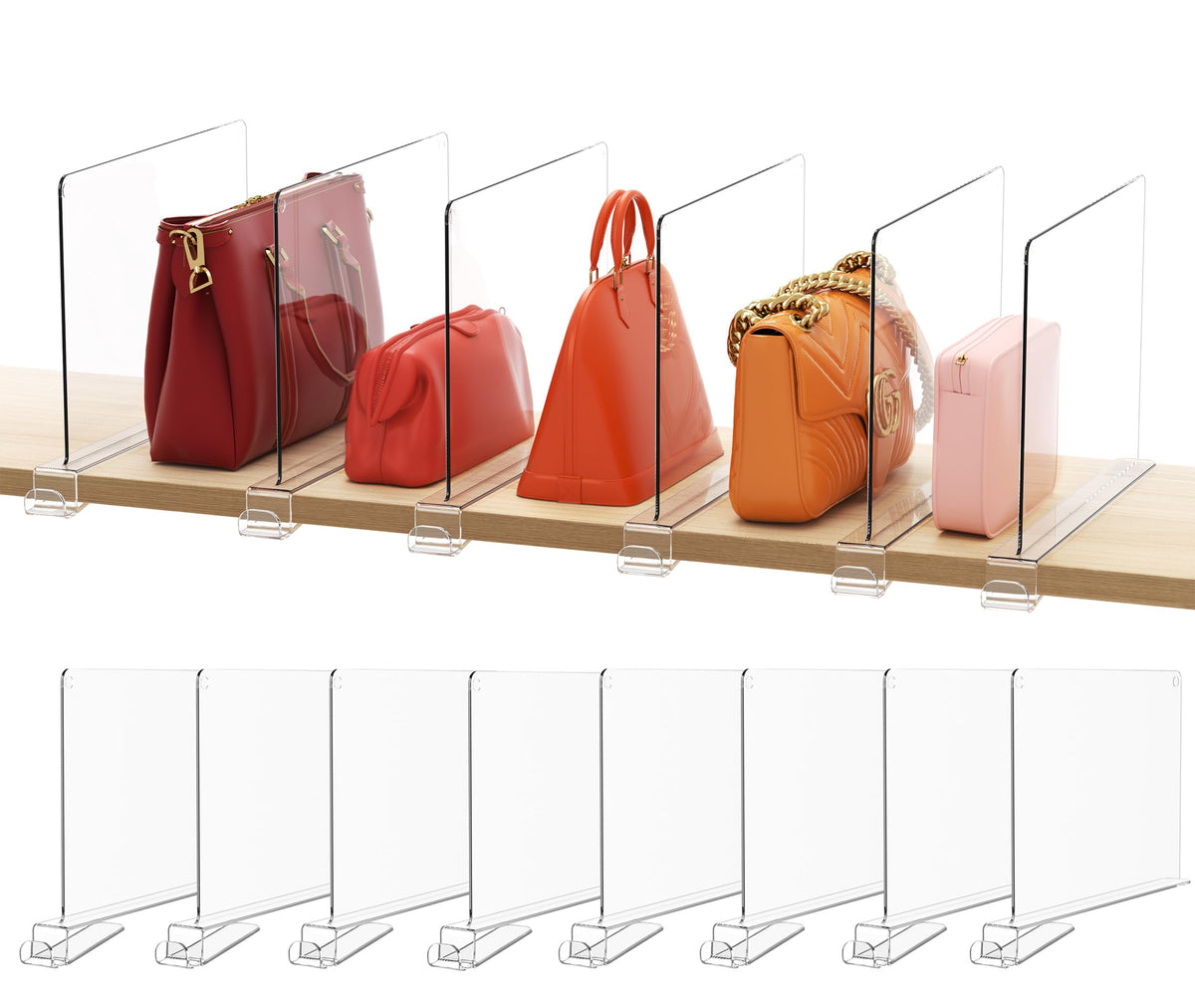 HBlife 12 Inches Tall [Extra Tall Version] Clear Shelf Dividers, 8 Pack Purse Organizer for Closet Perfect for Sweater, Shirts, 