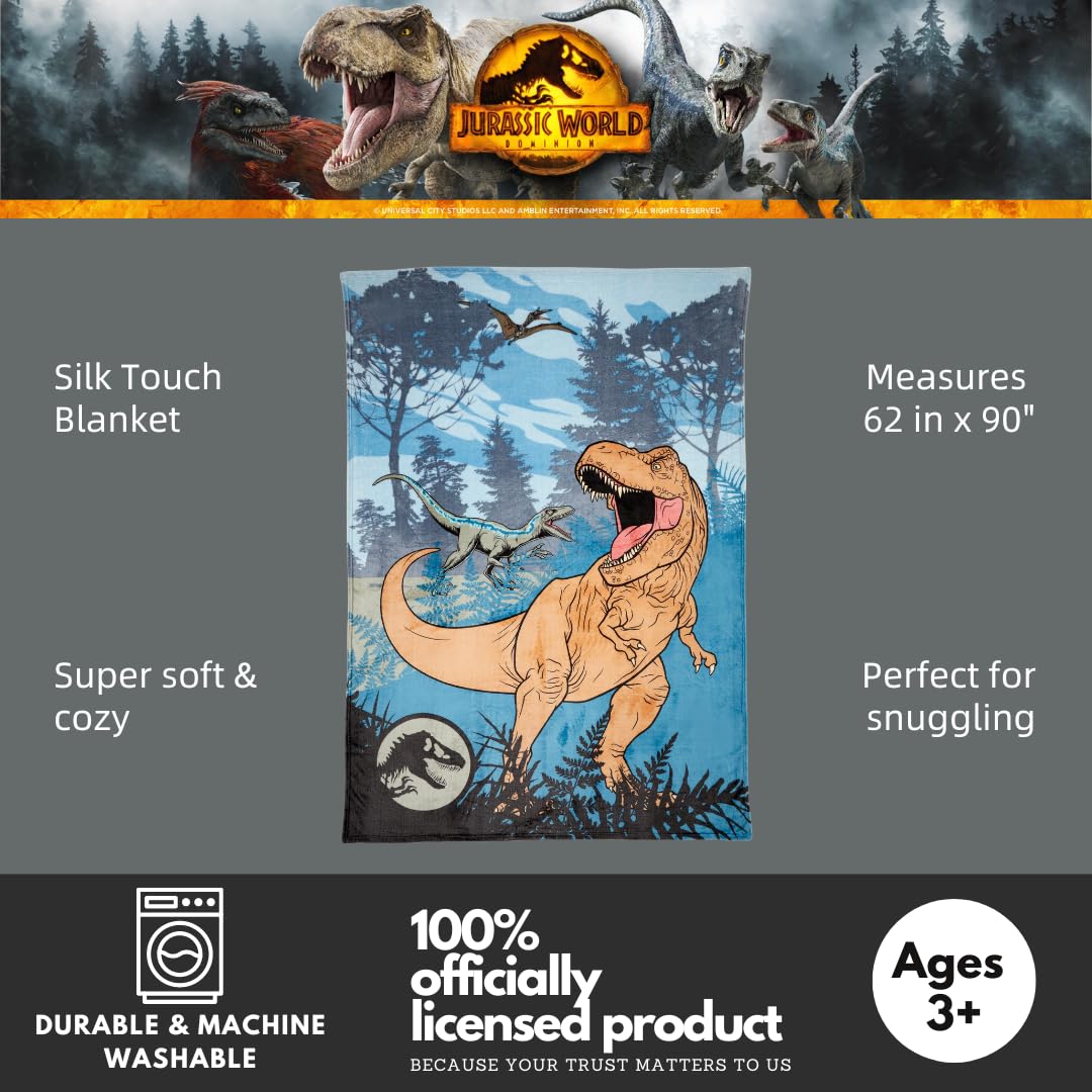 Franco Jurassic World Kids Bedding Super Soft Plush Throw Blanket, 62 In X 90 In, (Officially Licensed Product)