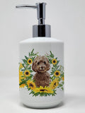 Caroline's Treasures CK2948SOAP Brown Cockapoo in Sunflowers Ceramic Soap Dispenser Hand Soap Dispenser Pump Bottles for Bathroo