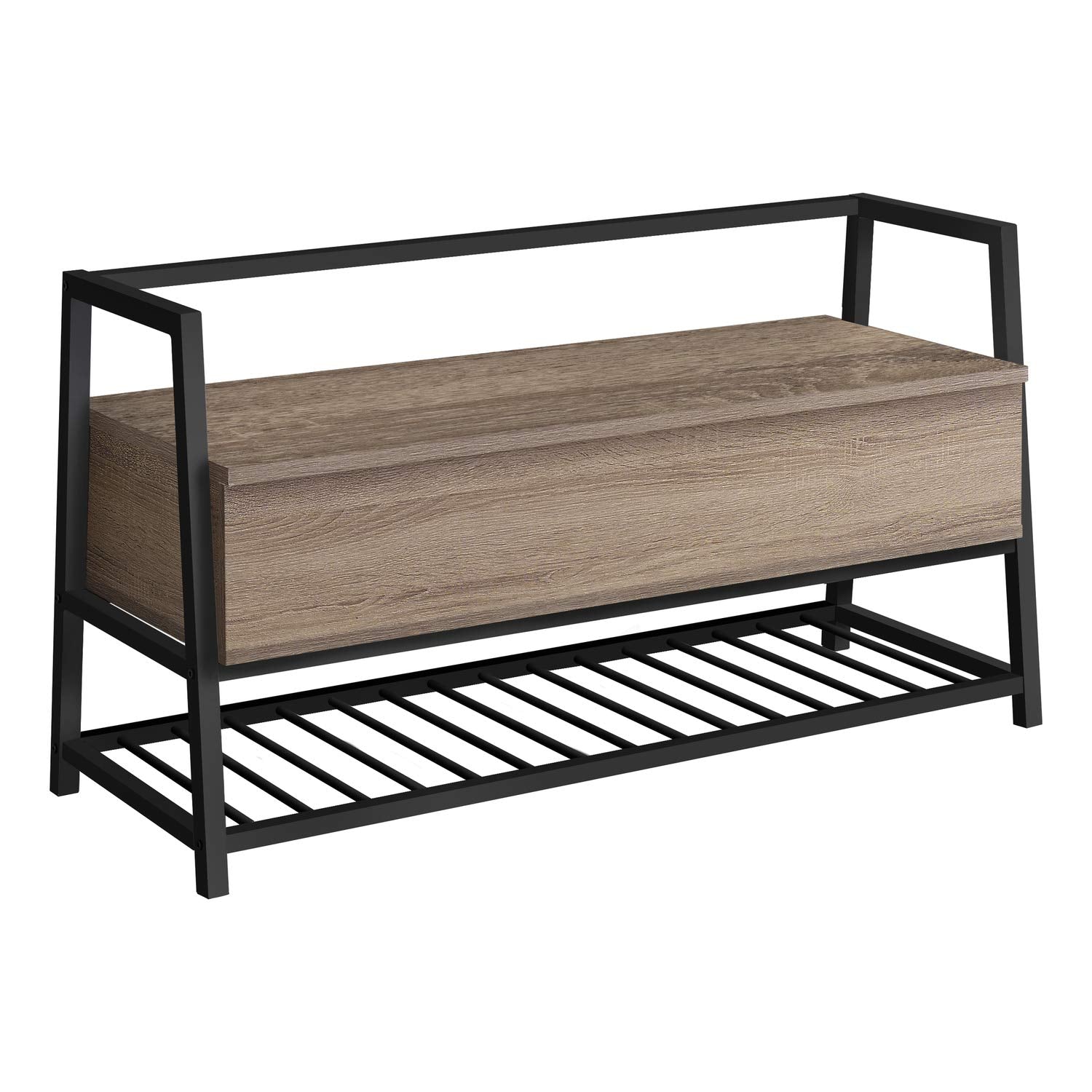 Monarch Specialties I 4501 Bench, Entryway, Hallway, Storage, 42' Rectangular, Metal, Laminate, Brown, Black, Contemporary, Modern