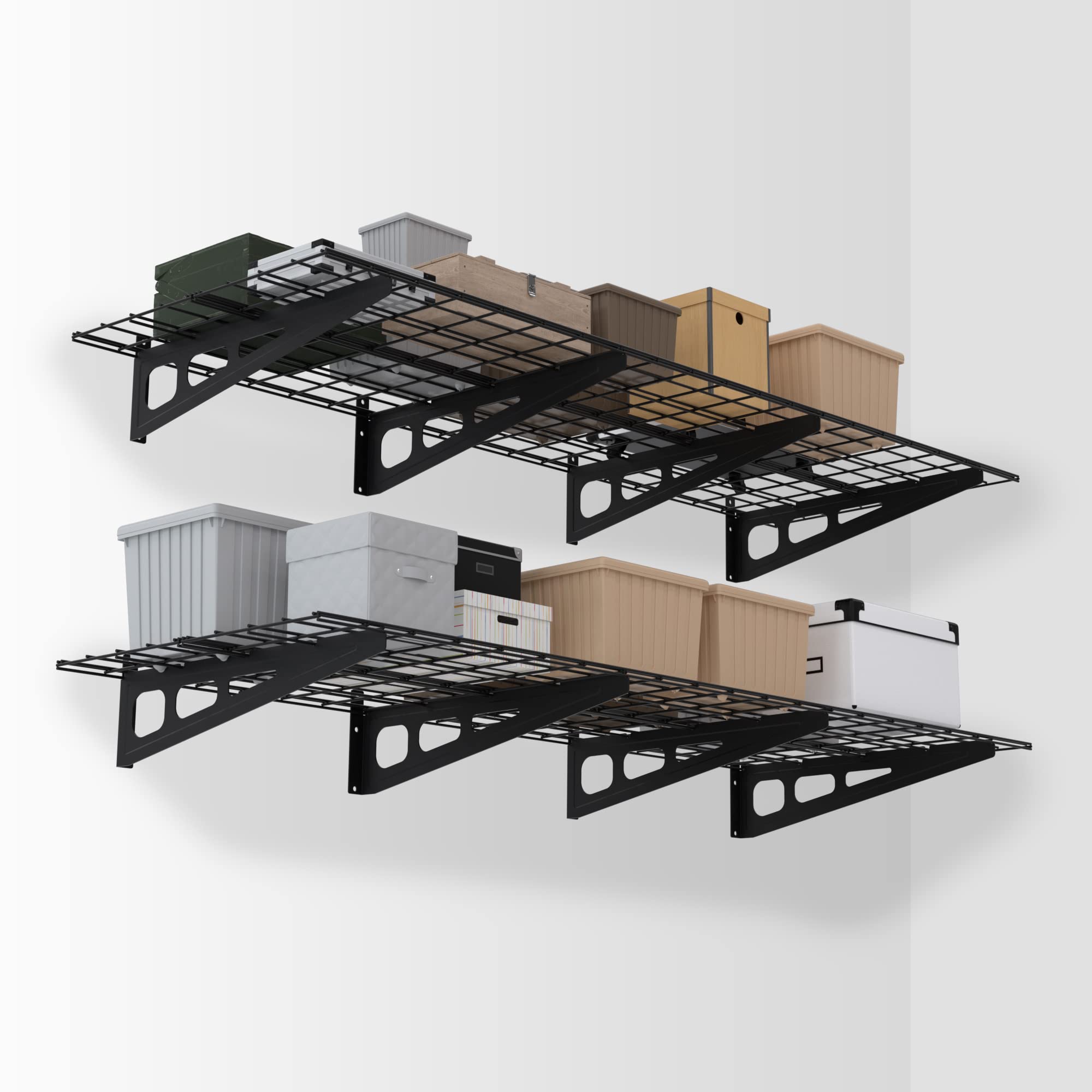 Workpro 2-Pack 2X6Ft Garage Wall Shelving, 72” X 24” Heavy Duty Wall Mounted Shelving, 800Lbs Load Capacity (Total), Metal Wall Shelves Suitable For Shop, Shed, Garage Storage, Black, 1 Sets