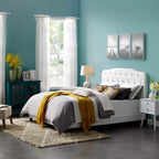 Modway Amelia Tufted Fabric Upholstered Queen Platform Bed In White