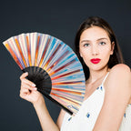 Colorful Laser Rave Hand Fan,Large Folding Hand Rave Fan For Festival&Halloween,Clack Handheld Fan For Party,Rainbow Rave Access