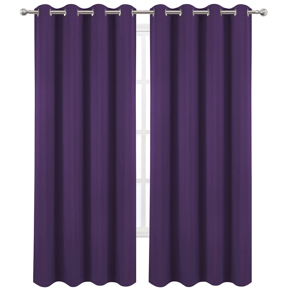 Lemomo 100% Blackout Curtains 52 X 95 Inch/Purple Curtains 2 Panels With Black Lining Room Darkening Thermal Insulated Bedroom C