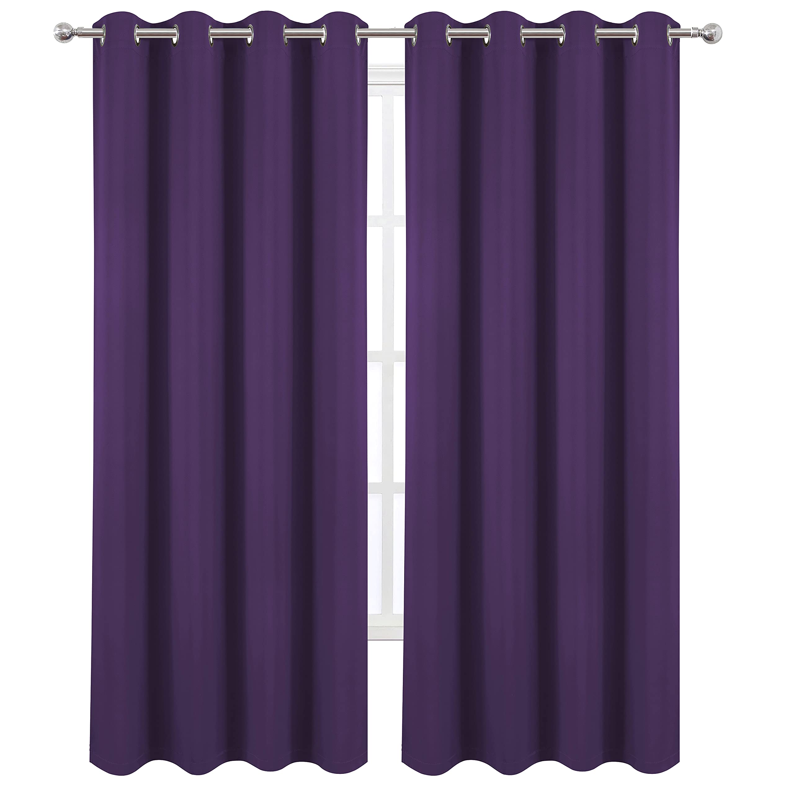Lemomo 100% Blackout Curtains 52 X 95 Inch/Purple Curtains 2 Panels With Black Lining Room Darkening Thermal Insulated Bedroom C