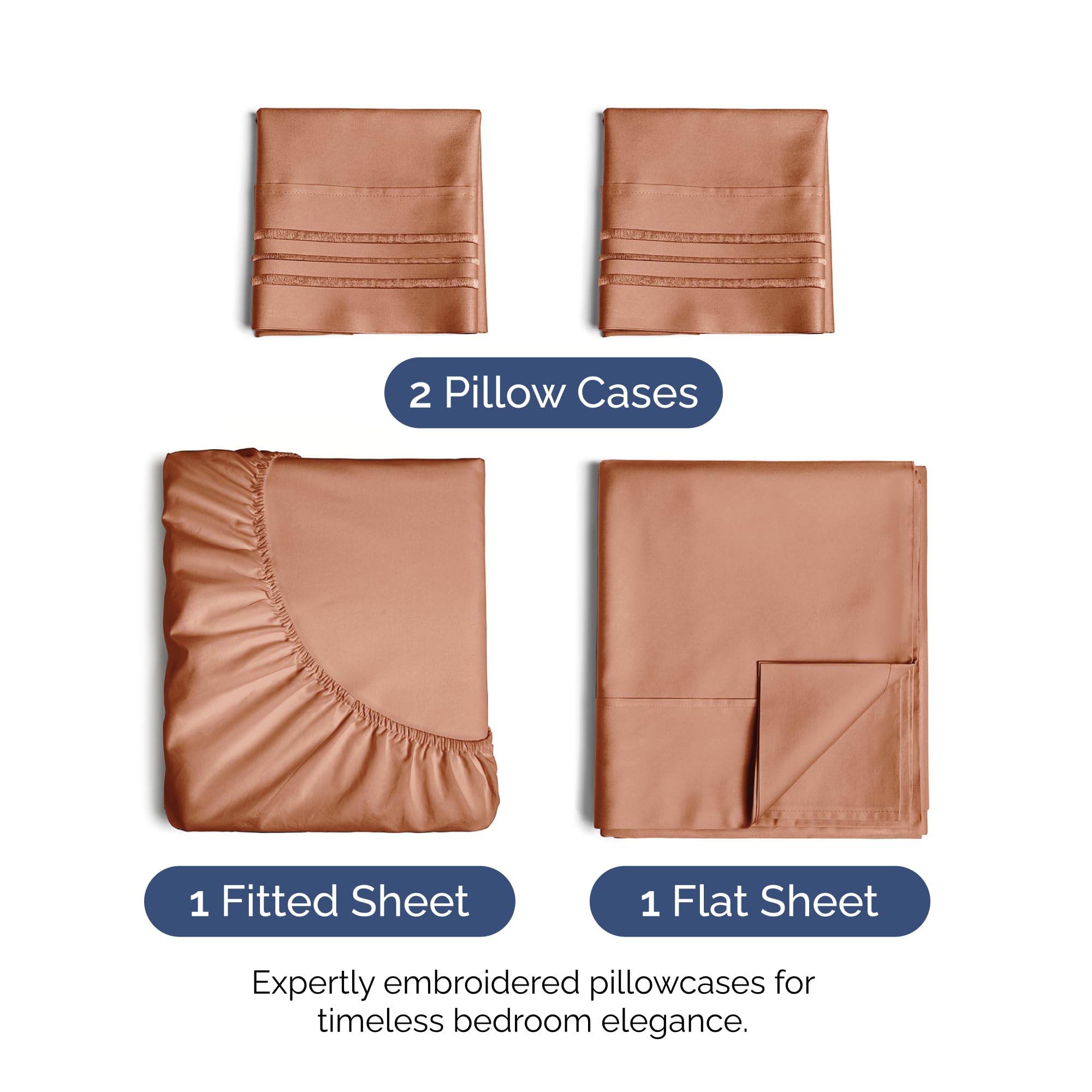 King Size 4 Piece Sheet Set - Extra Soft, Breathable & Cooling Sheets - Hotel Luxury Durable Bed Sheets For Women & Men - Deep Pockets, Easy-Fit & Wrinkle-Free Sheets - Warm Peach Oeko-Tex Bed Sheets