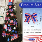 Heureppy 10PCS Patriotic Wreath Bows - 4th of July Decor, Wave Strips Stars, Burlap Ribbon Bows for Indoor/Outdoor Tree Topper Supplies