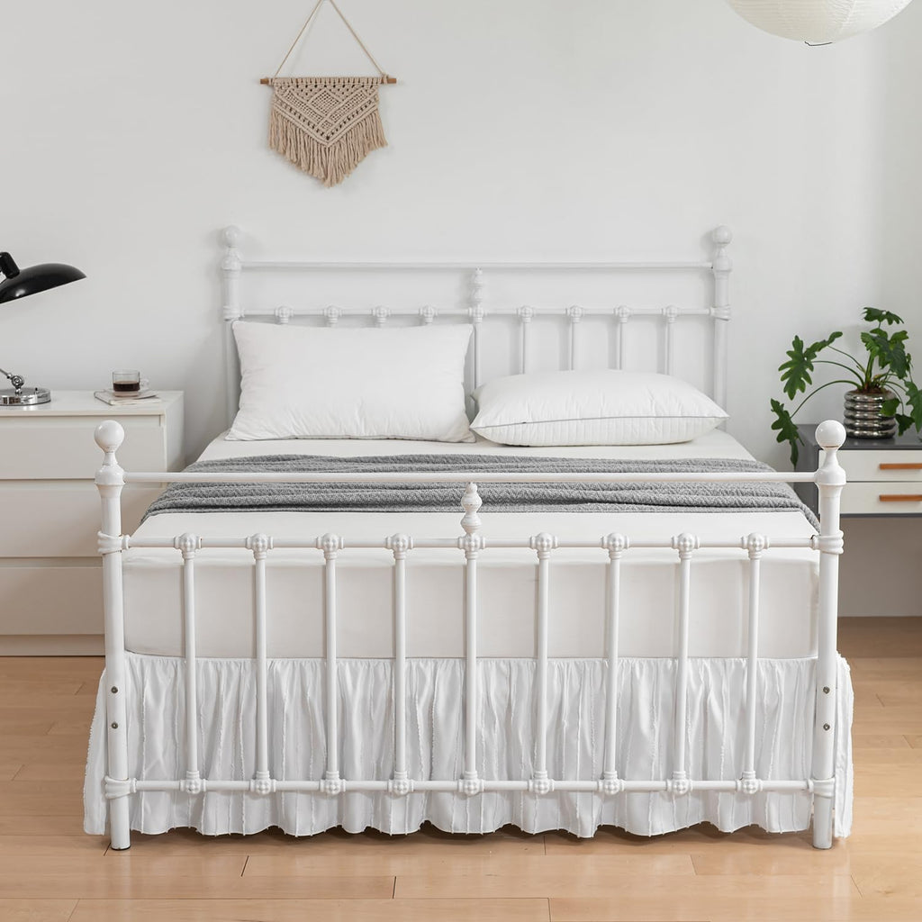 Striped Tufted Bed Skirt Queen Size, Ruffled Bed Skirt With Split Corners, Queen Bed Skirt 12 Inch Drop, Striped Boho Queen Size