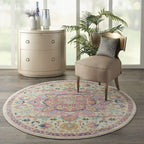 HomeRoots Ivory/Pink 100% Polypropylene 5’ Round Ivory and Pink Medallion Area Rug