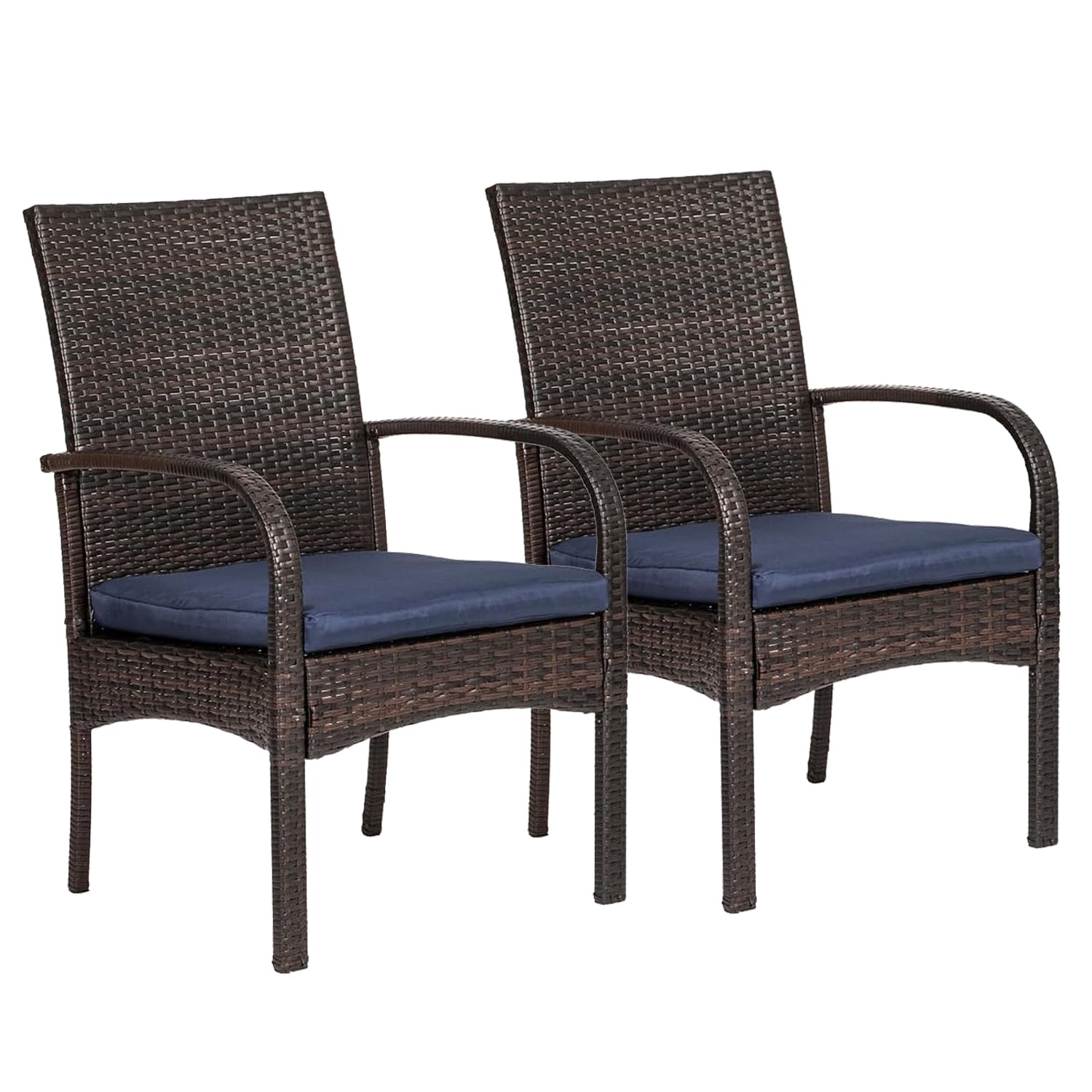 Sailary Outdoor Wicker Patio Dining Chairs With Padded Cushions Set Of 2: Porch Rattan Chairs Club Chairs With High Back And Dee