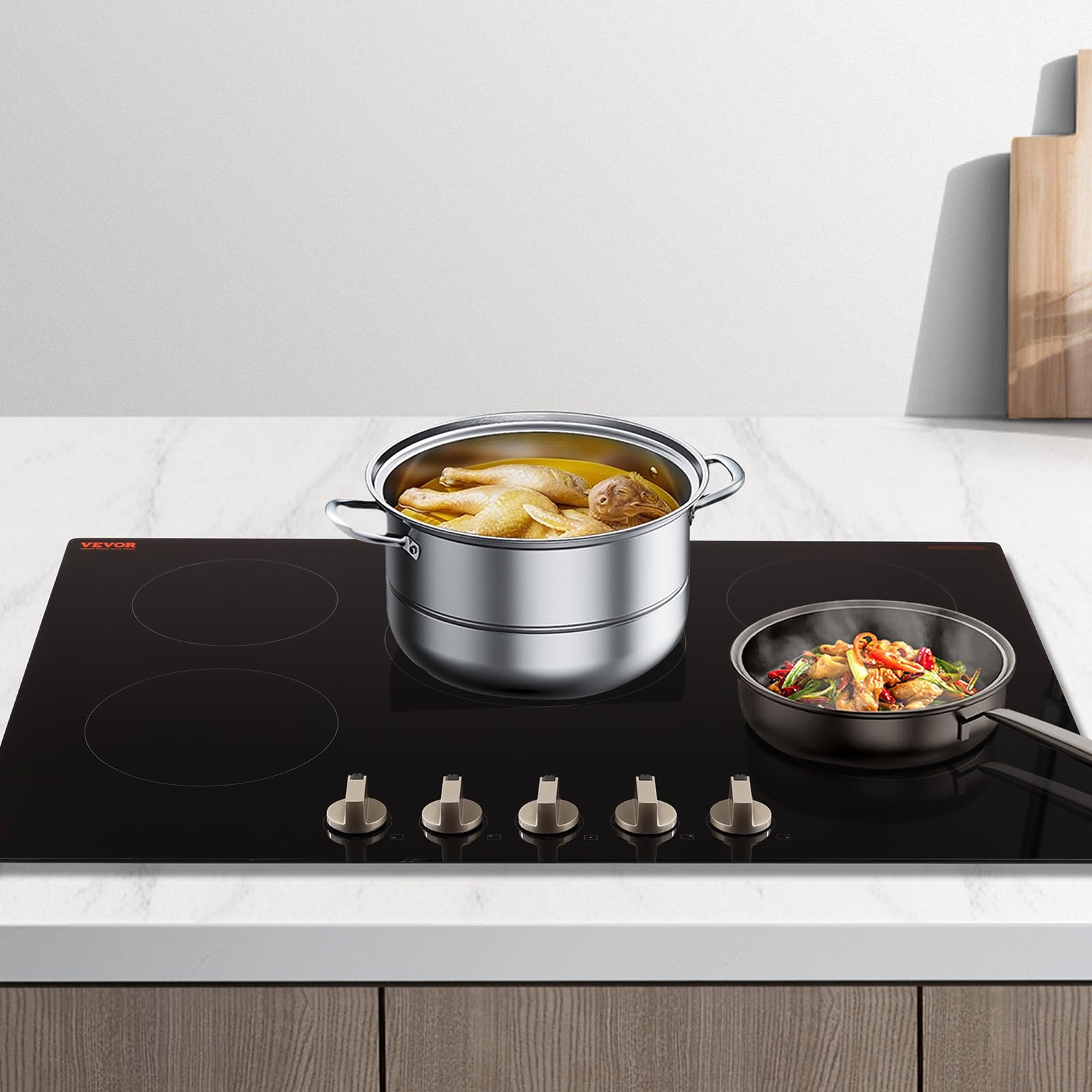 VEVOR Induction Cooktop, 9200W Electric Countertop Burner, 5 Burner Knob Control Stove, Built-in Induction Cooktop with 12 Tempe