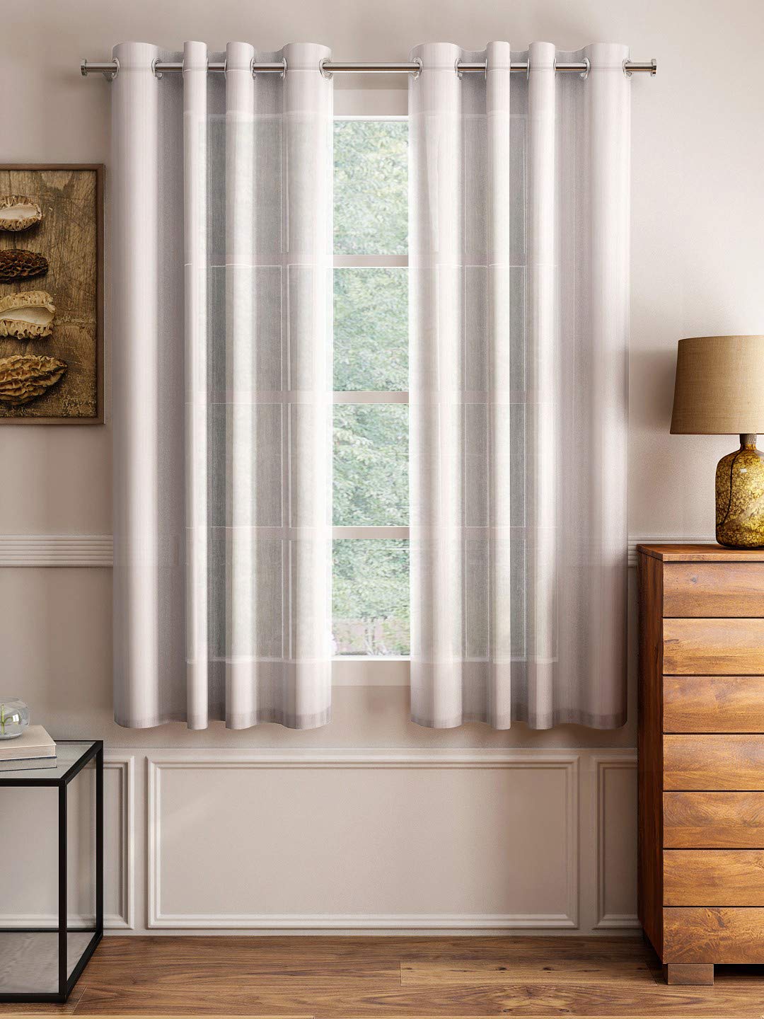 Lushomes Sheer Curtains 5 feet, Brown, Melody Sheer, White Based Sheer Curtains, Net Curtains, parda, Curtains & Drapes, Window