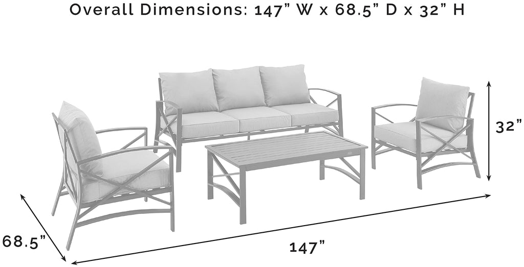 Crosley Furniture Kaplan 4-Piece Outdoor Sofa Patio Furniture Set, Conversation Sets For Porch, Deck, Oiled Bronze With Oatmeal Cushions