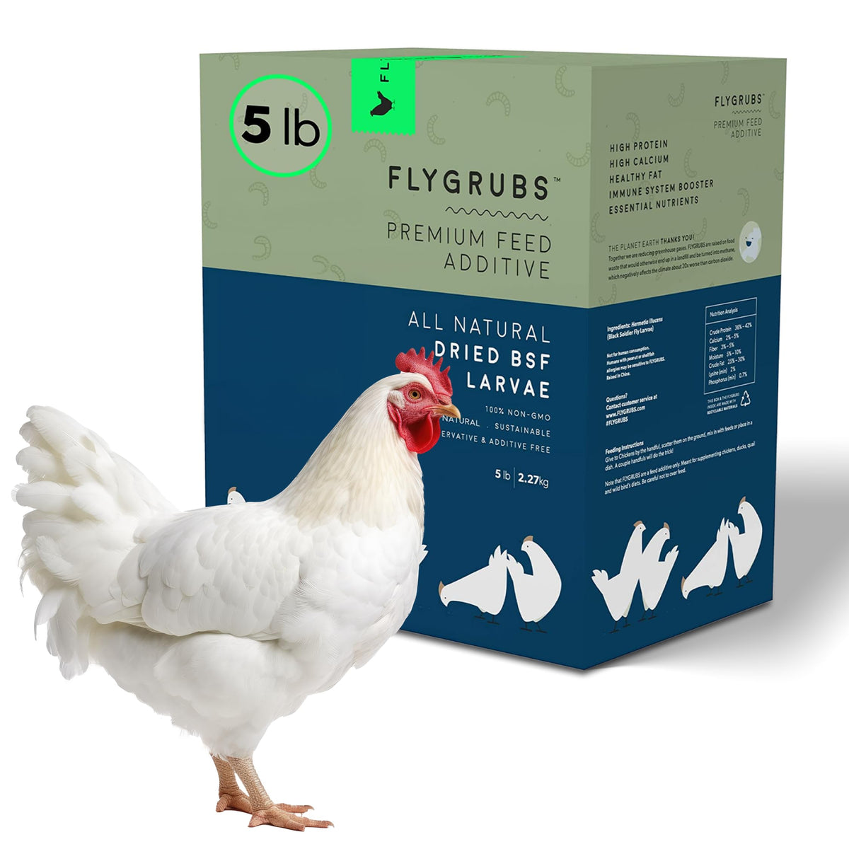 Flygrubs 5 Lb Dried Black Soldier Fly Larvae For Chickens - High Calcium Treats For Laying Hens, Ducks, Turkeys, Wild Birds - No