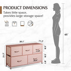 Wlive Dresser For Bedroom With 5 Drawers, Wide Chest Of Drawers, Fabric Dresser, Storage Organization Unit With Fabric Bins For Closet, Living Room, Hallway, Pink And Rose Gold