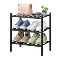 Viewcare Small Shoe Rack For Entryway,3-Tier Black Bamboo Shoe Organizer For Hallway Closet, Free Standing Shoe Racks For Indoor Outdoor