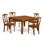 East West Furniture PFNA5-SBR-W 5 Piece Dinette Set for 4 Includes a Square Dining Room Table with Butterfly Leaf and 4 Dining Chairs, 54x54 Inch, Saddle Brown
