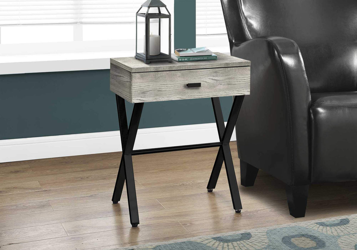 HomeRoots Grey,Black Particle Board,Laminate, MDF, Metal Accent Table - 24' H/Grey Reclaimed Wood/Black Metal