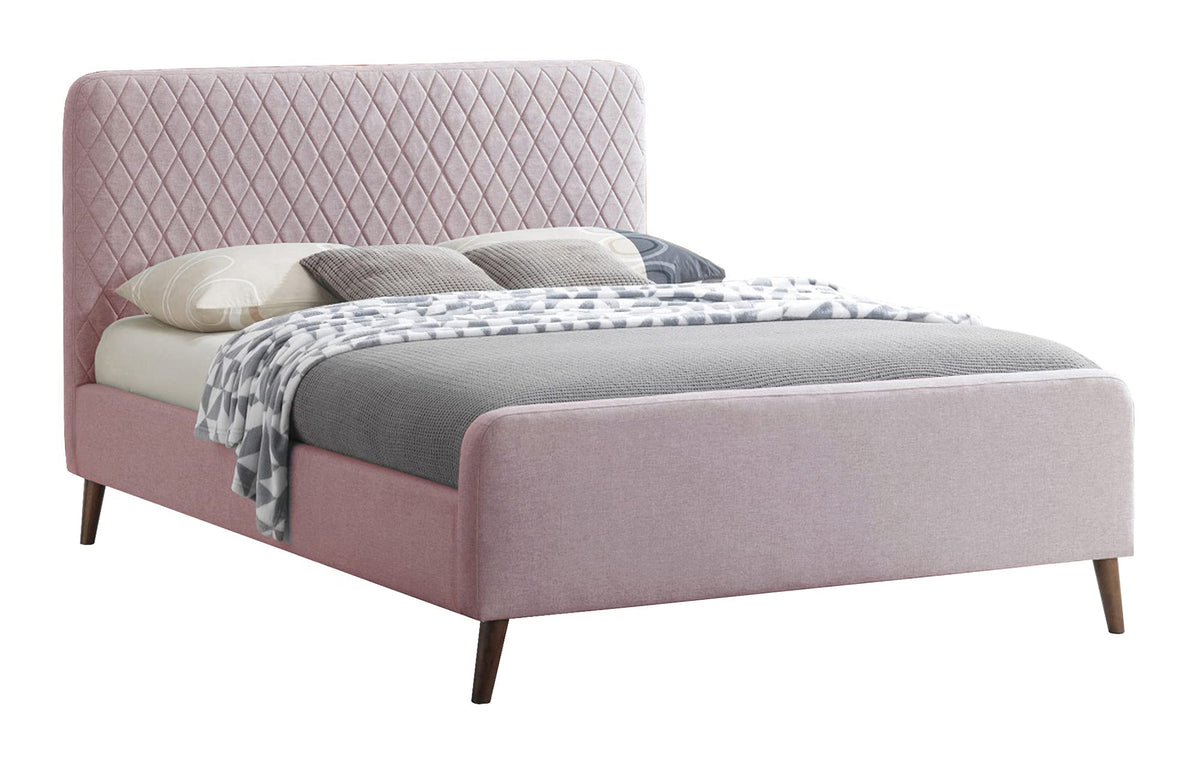 Better Home Products Roza Velvet Upholstered Queen Bed with Headboard Light Pink