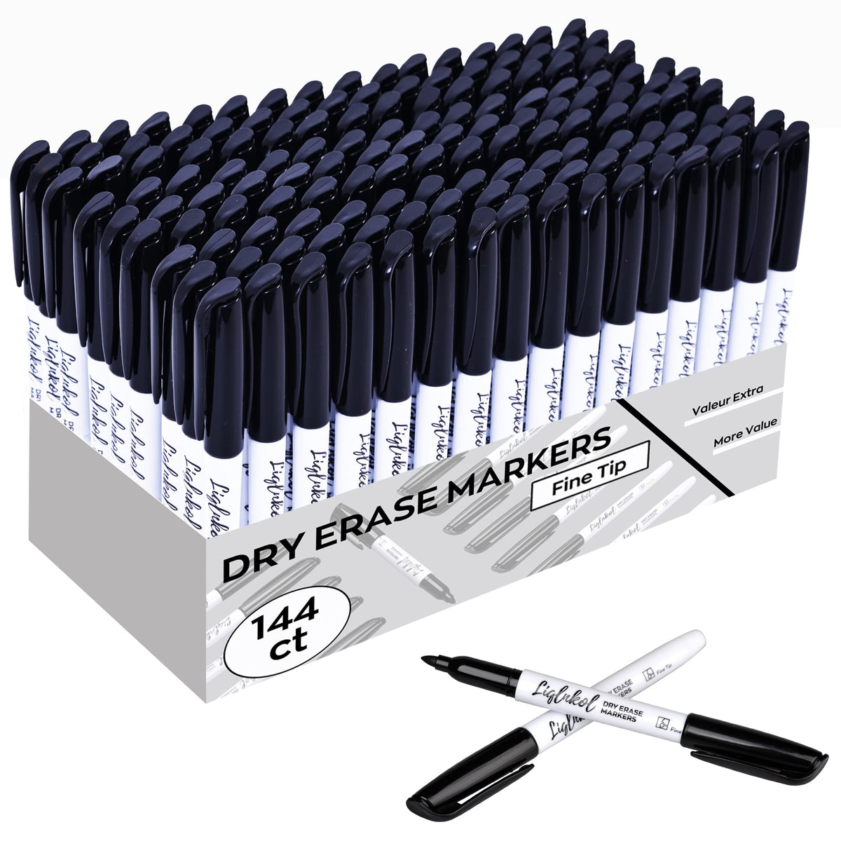 Liqinkol Dry Erase Markers With Fine Tip, Bulk Pack Of 144 With Black, Whiteboard Markers Bulk With Low Odor, Office Supplies Fo