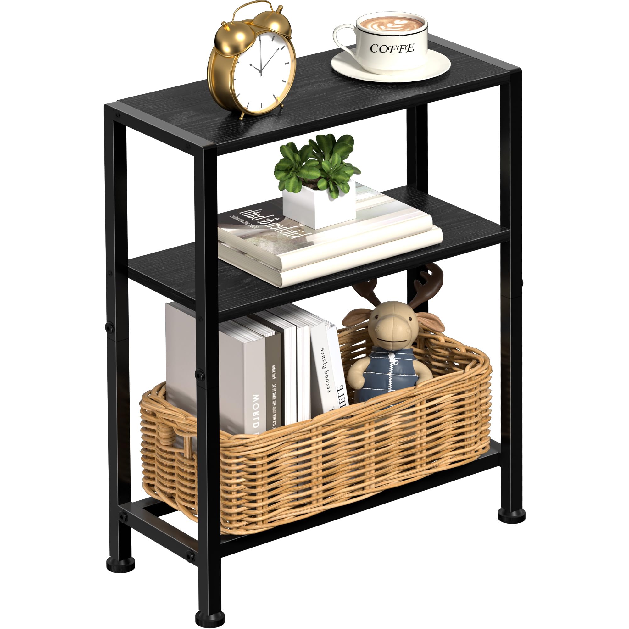Narrow Side Table For Small Space, 2-Tier Small End Table With Shelf Holder, Slim Nightstand, Skinny Snack Couch Table In Living