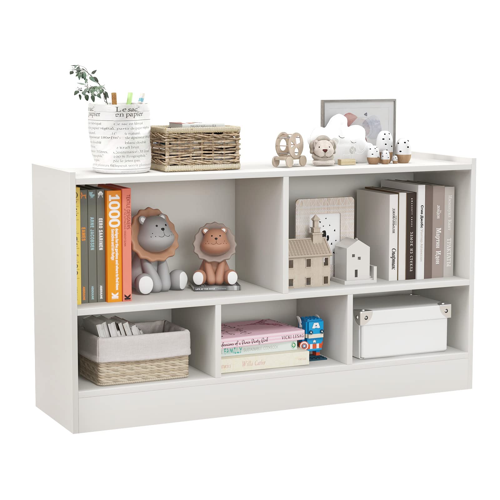 Ifanny Toy Storage Organizer, 2-Tier Kids Bookshelf, 5 Cube Kids' Bookcases, Cabinets & Shelves, Wooden Toy Shelf Organizer, Small Book Shelf For Kids Rooms, Playroom, Classroom, Nursery (White)